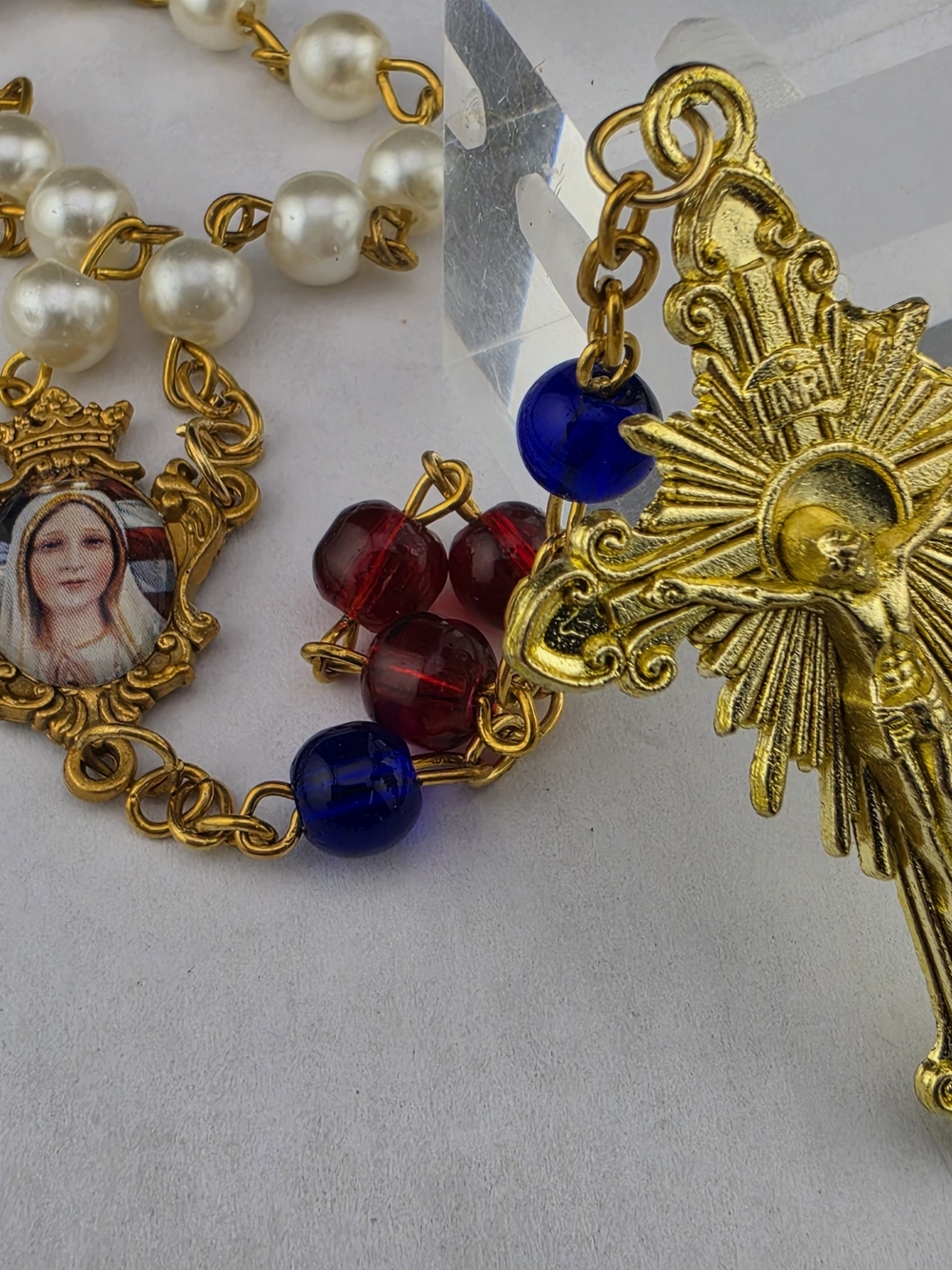 America Needs Fatima Red White Blue Rosary Necklace - Picture 2 of 4